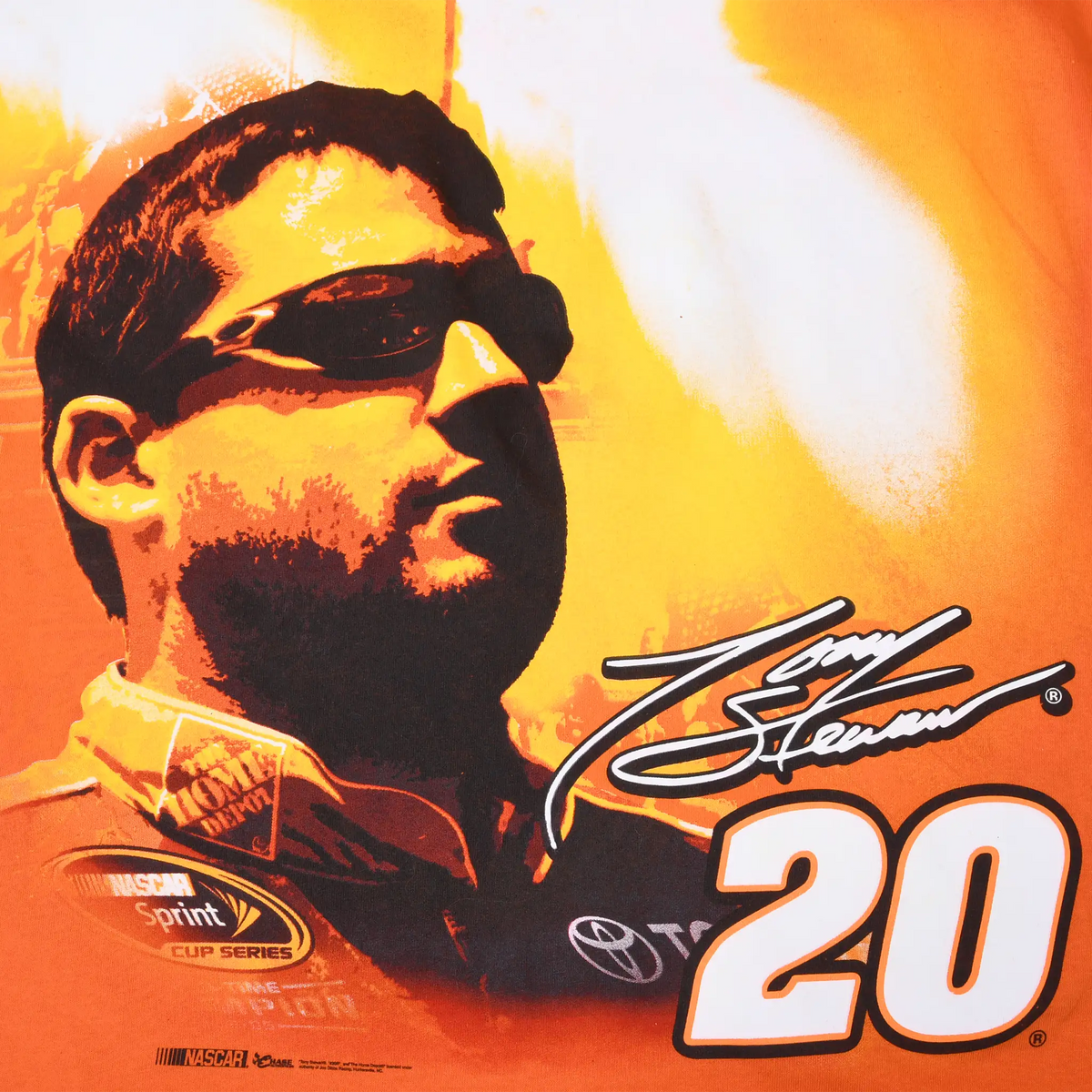 Back graphic detail with Tony Stewart portrait in sunglasses, signature and No. 20