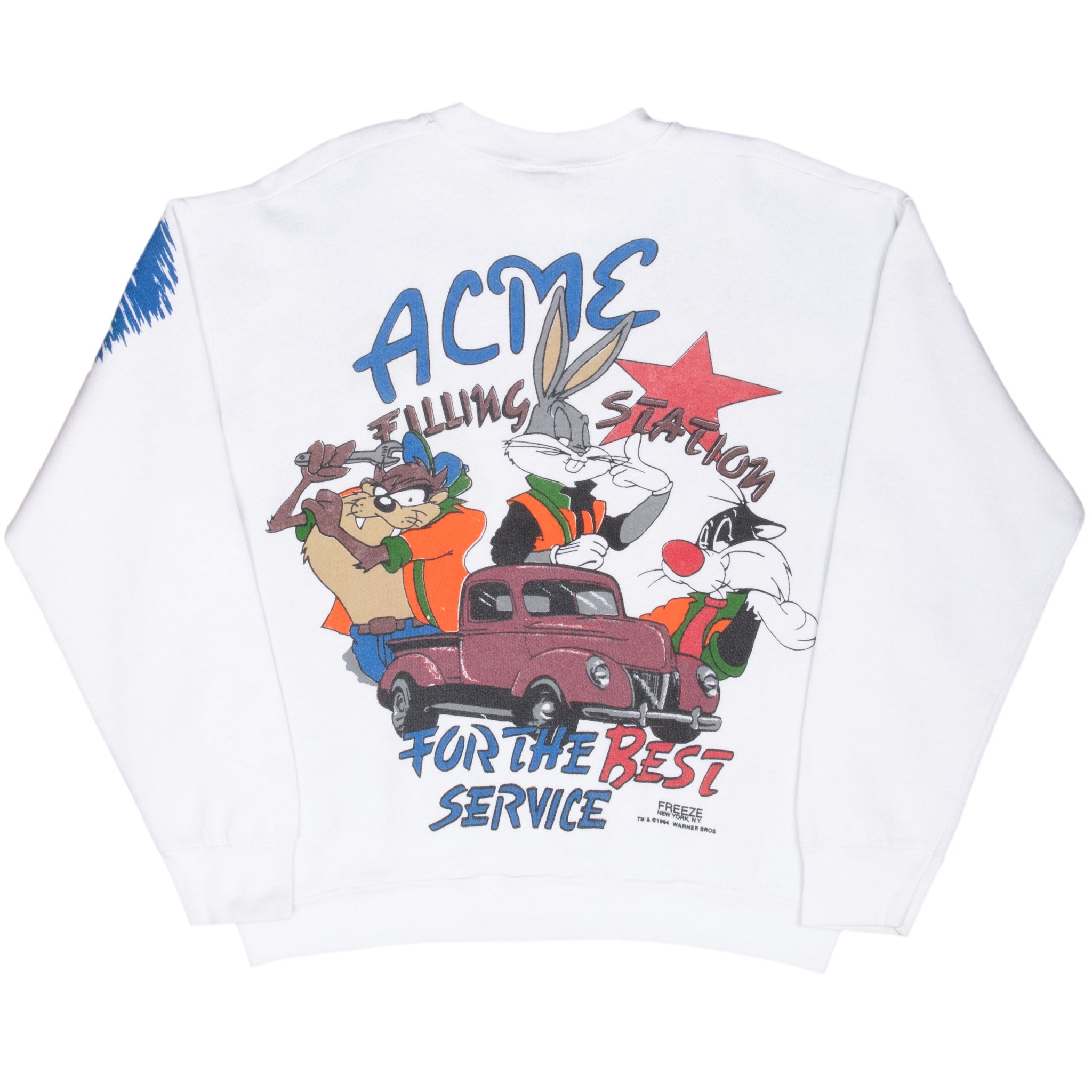 Vintage Looney Tunes Acme Gas All Over Print Sweatshirt 1994 Size Large Made In USA