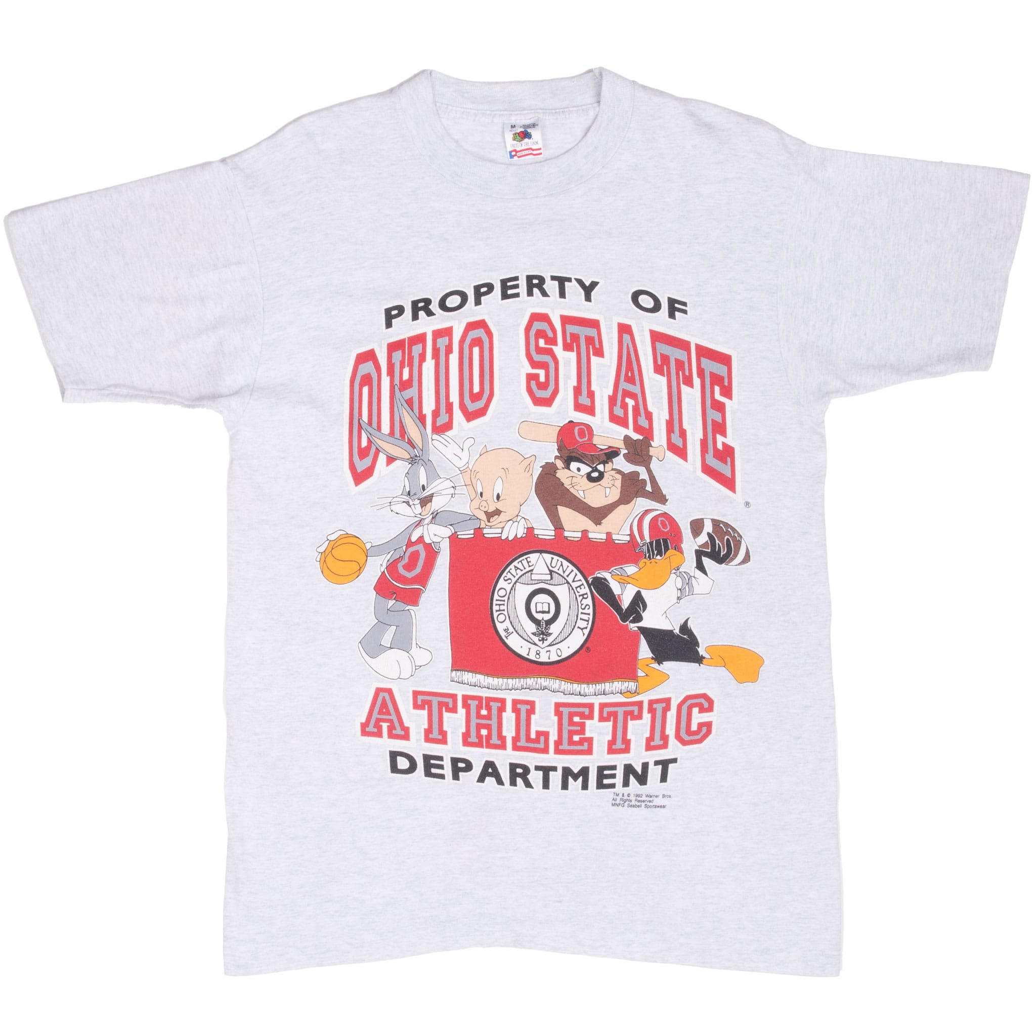 Vintage Ohio State Looney Tunes Taz, Buggs Bunny, Daffy Duck, Porky Tee Shirt 1992 Size Medium Made In Usa
