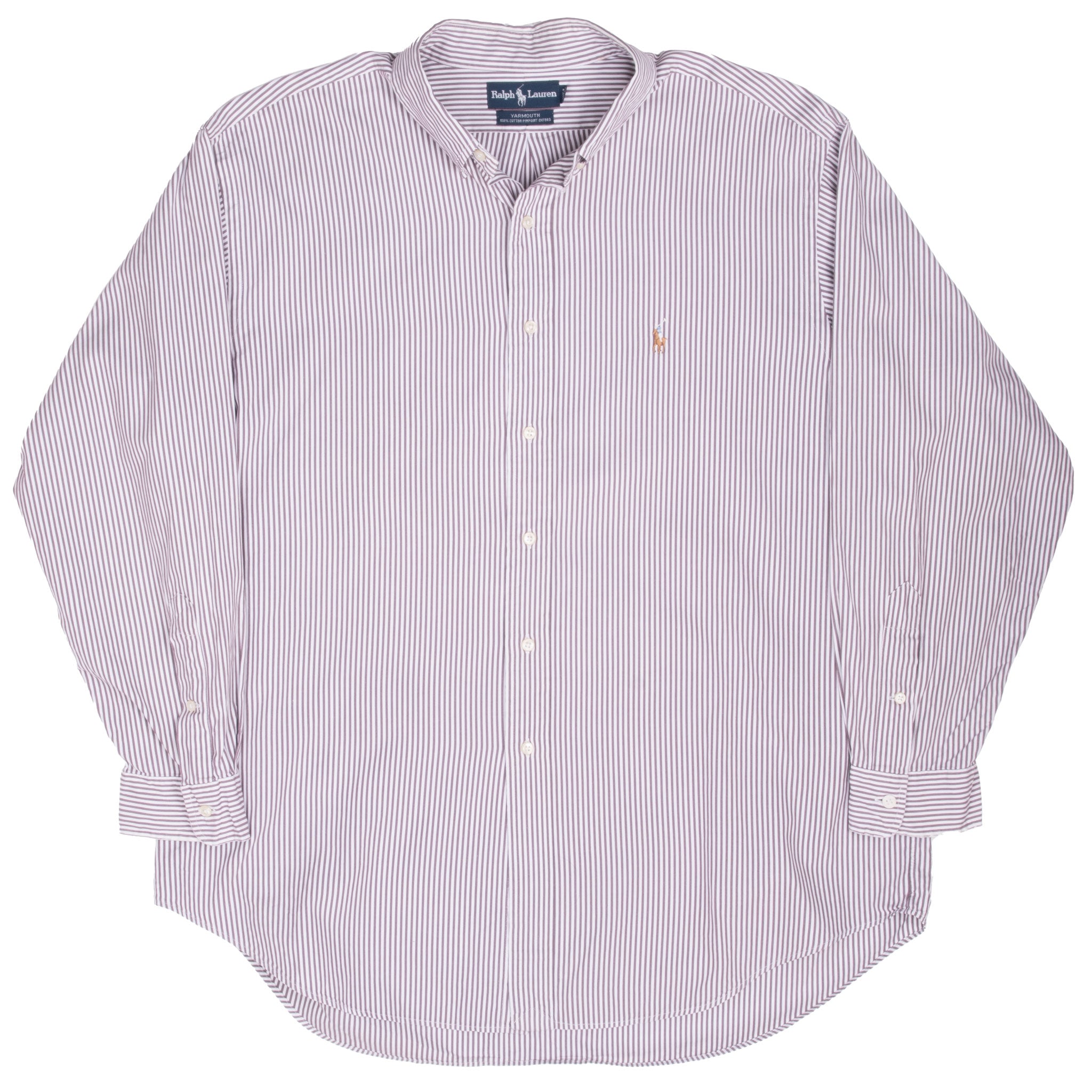 Vintage Ralph Lauren Classic Brown & White Striped Shirt 1990S Size 17 1/2 X 34