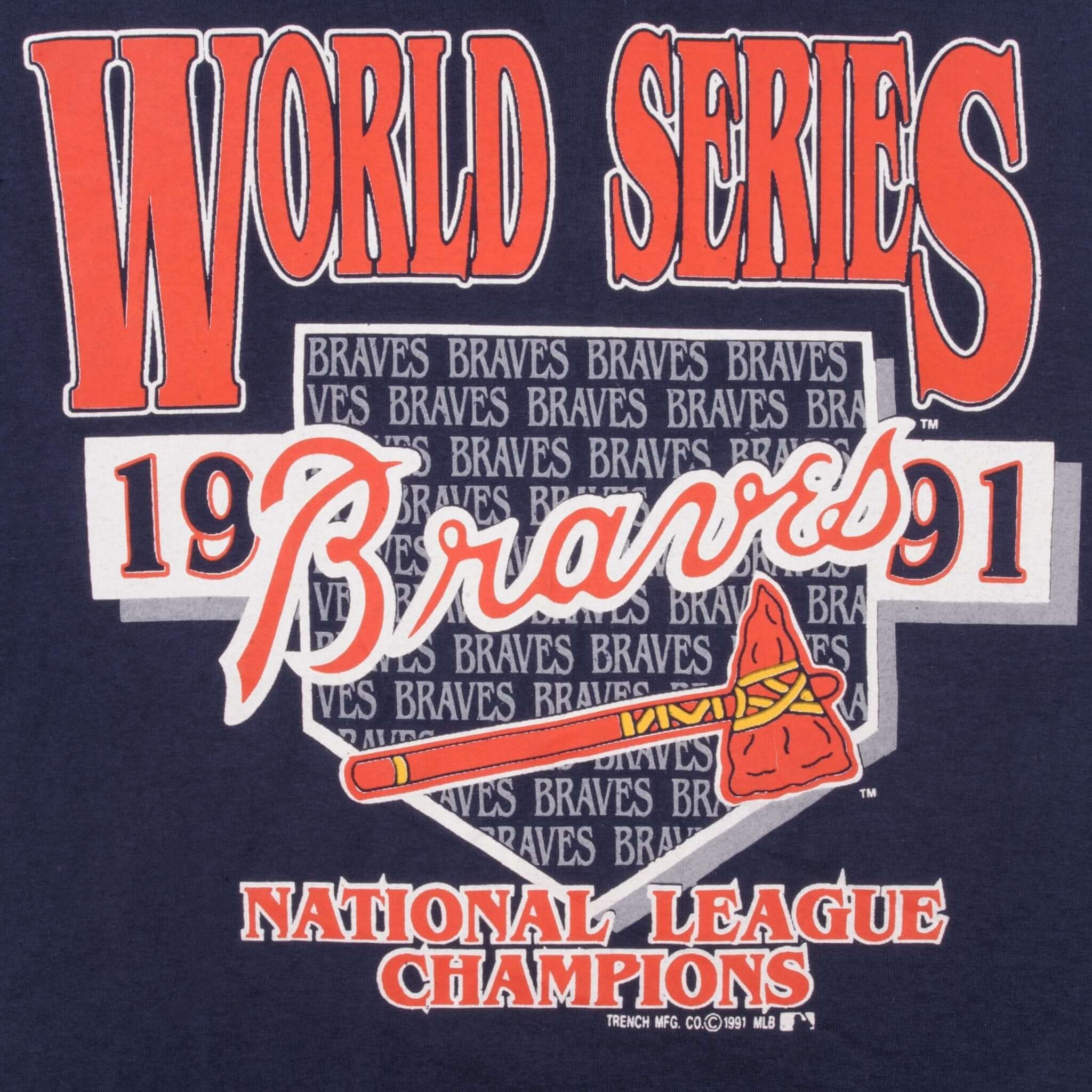 Vintage MLB Atlanta Braves 1991 Tee Shirt Size Medium With Single Stitch Sleeves