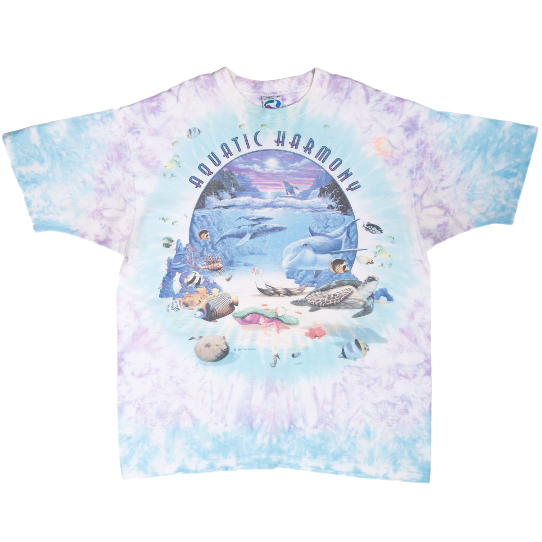 Vintage Tie Dye Ocean Aquatic Harmony Liquid Blue Tee Shirt 1995 Size Xl Made In Usa