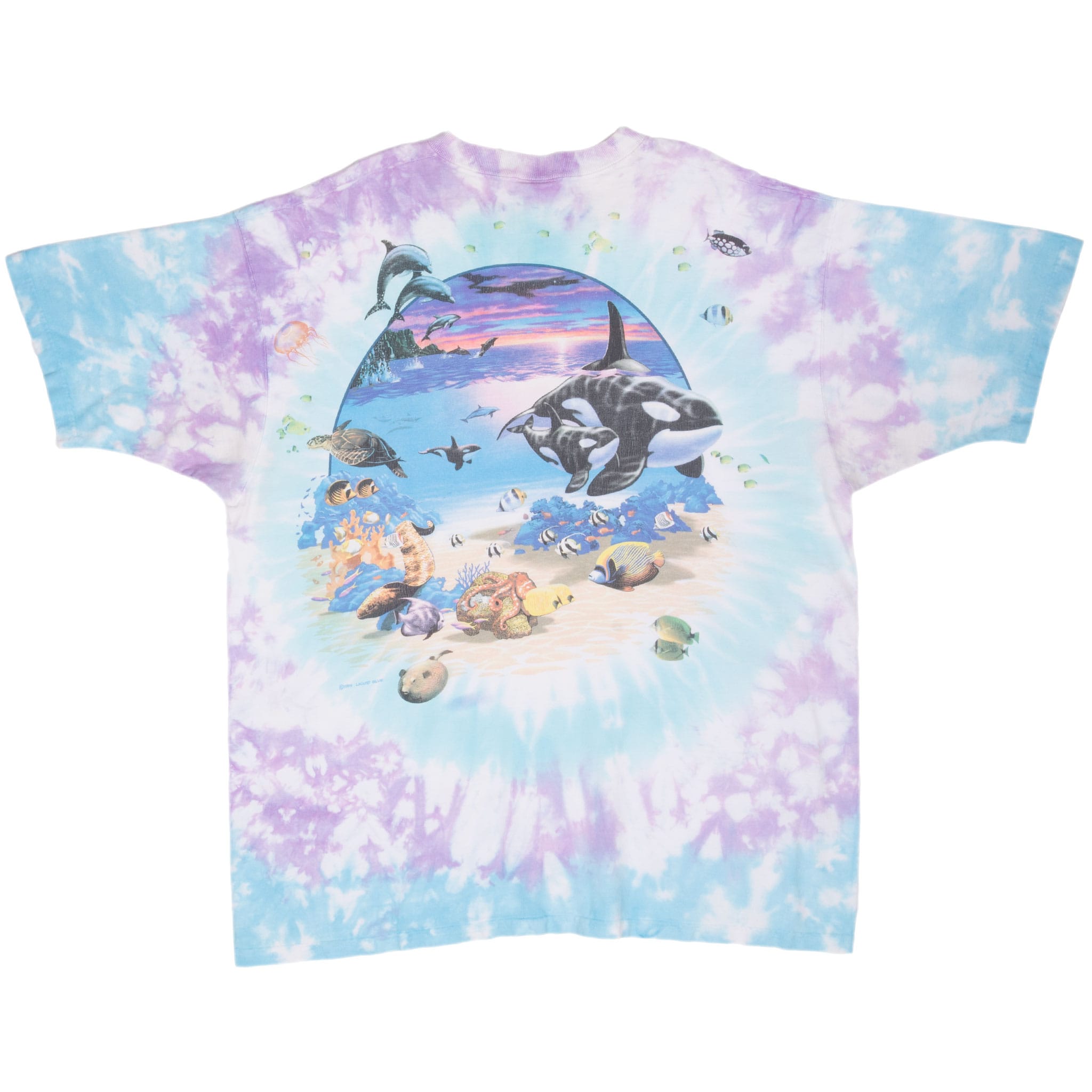 Vintage Tie Dye Ocean Aquatic Harmony Liquid Blue Tee Shirt 1995 Size Xl Made In Usa
