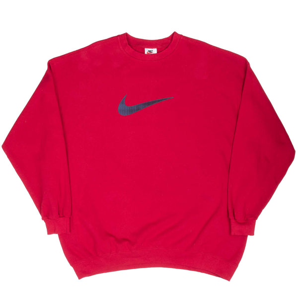 Vintage Nike Big Swoosh Red Sweatshirt 1990S Size 2XL Made In Usa