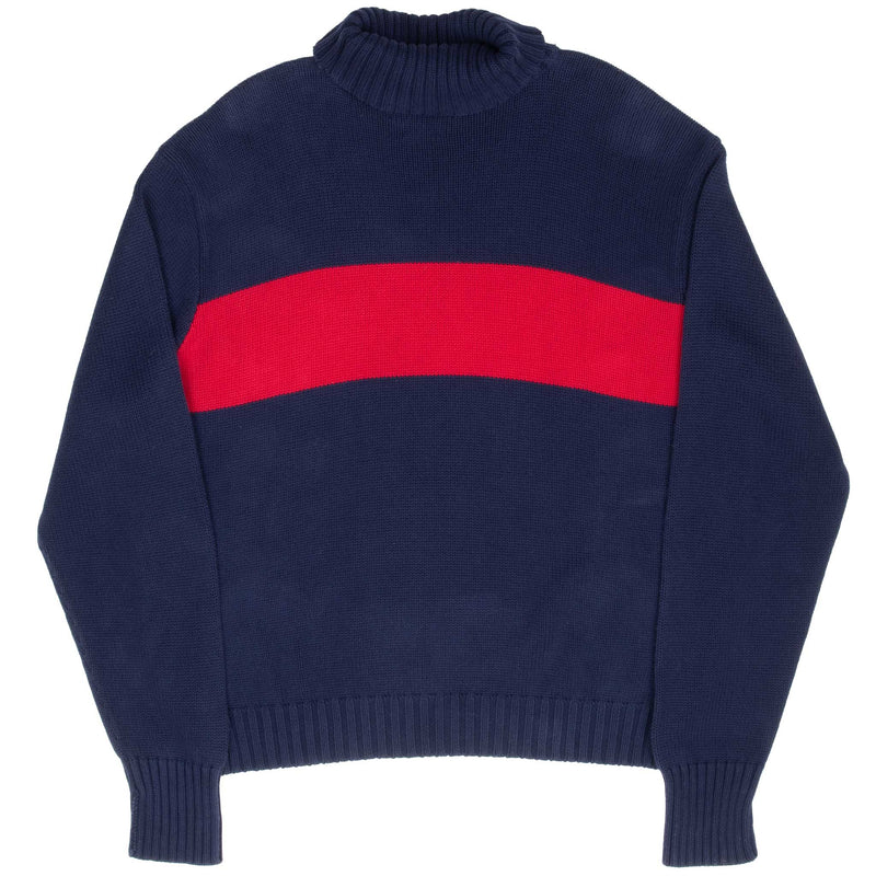 Vintage Ralph Lauren Blue & Red Turtle Neck Knit Sweater Xl 1990S