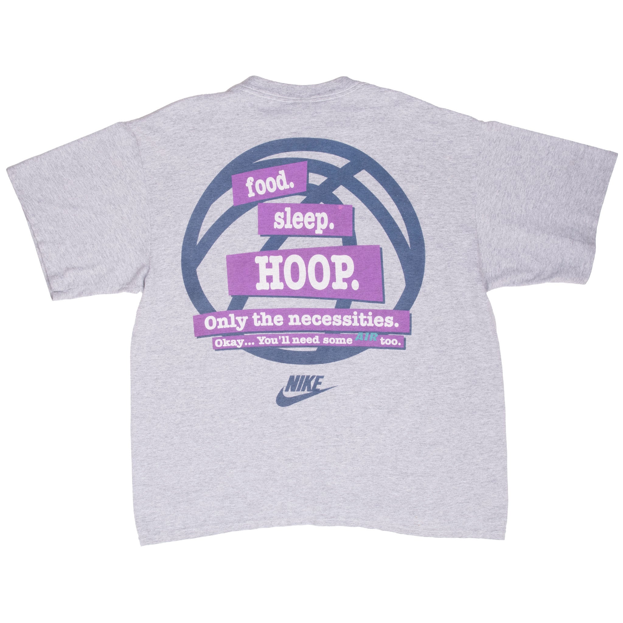 Vintage Nike Basketball Food Sleep Hoop Grey Tee Shirt Late 1980S Large Made In Usa With Single Stitch Sleeves