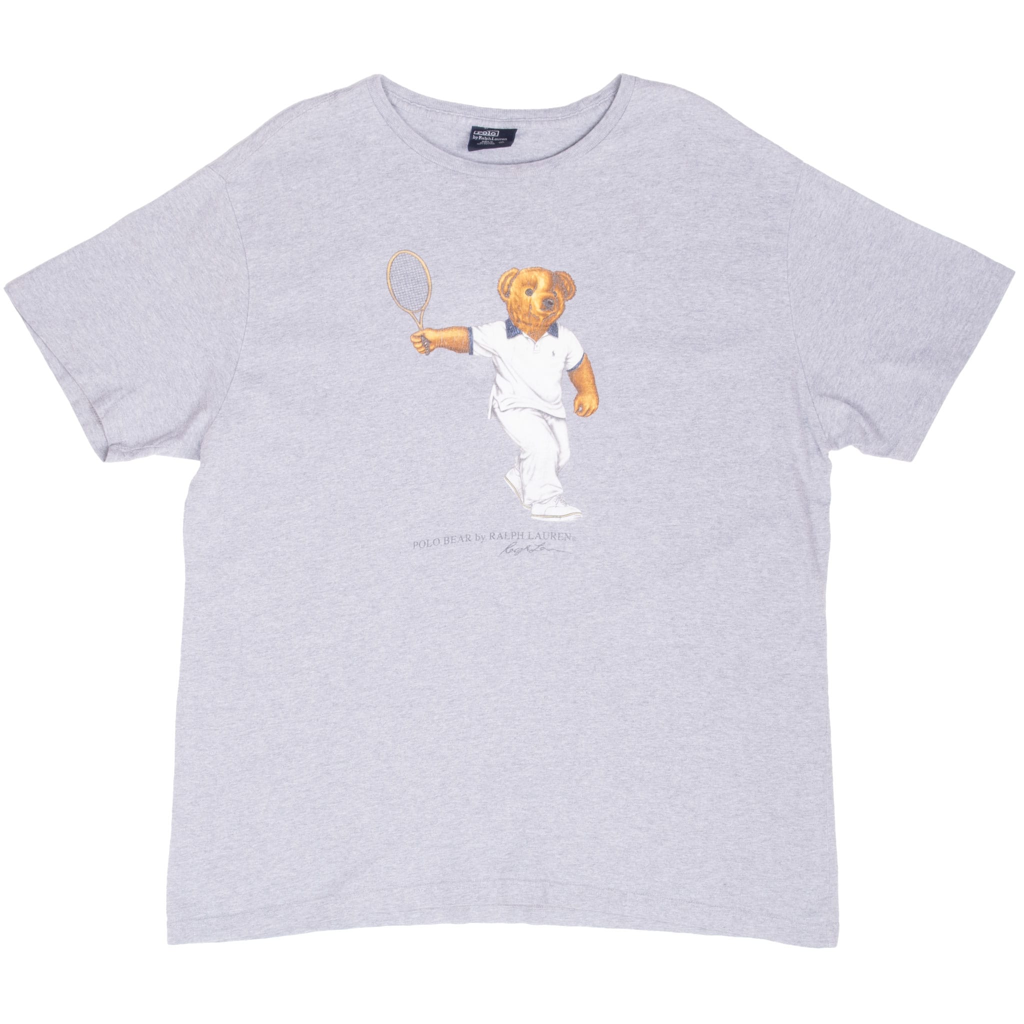 Vintage Ralph Lauren Polo Bear Tennis Grey Tee Shirt 1990S Size Large