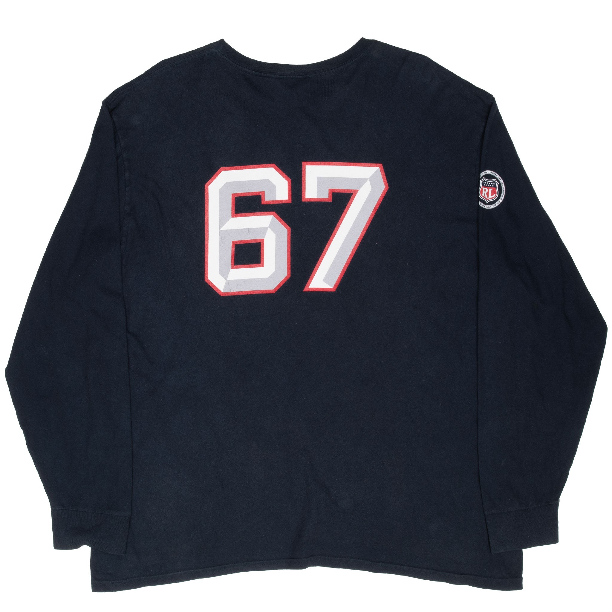 Vintage Ralph Lauren Polo Jeans Navy Blue Long Sleeve Tee Shirt 1990S Size XL Made In Usa