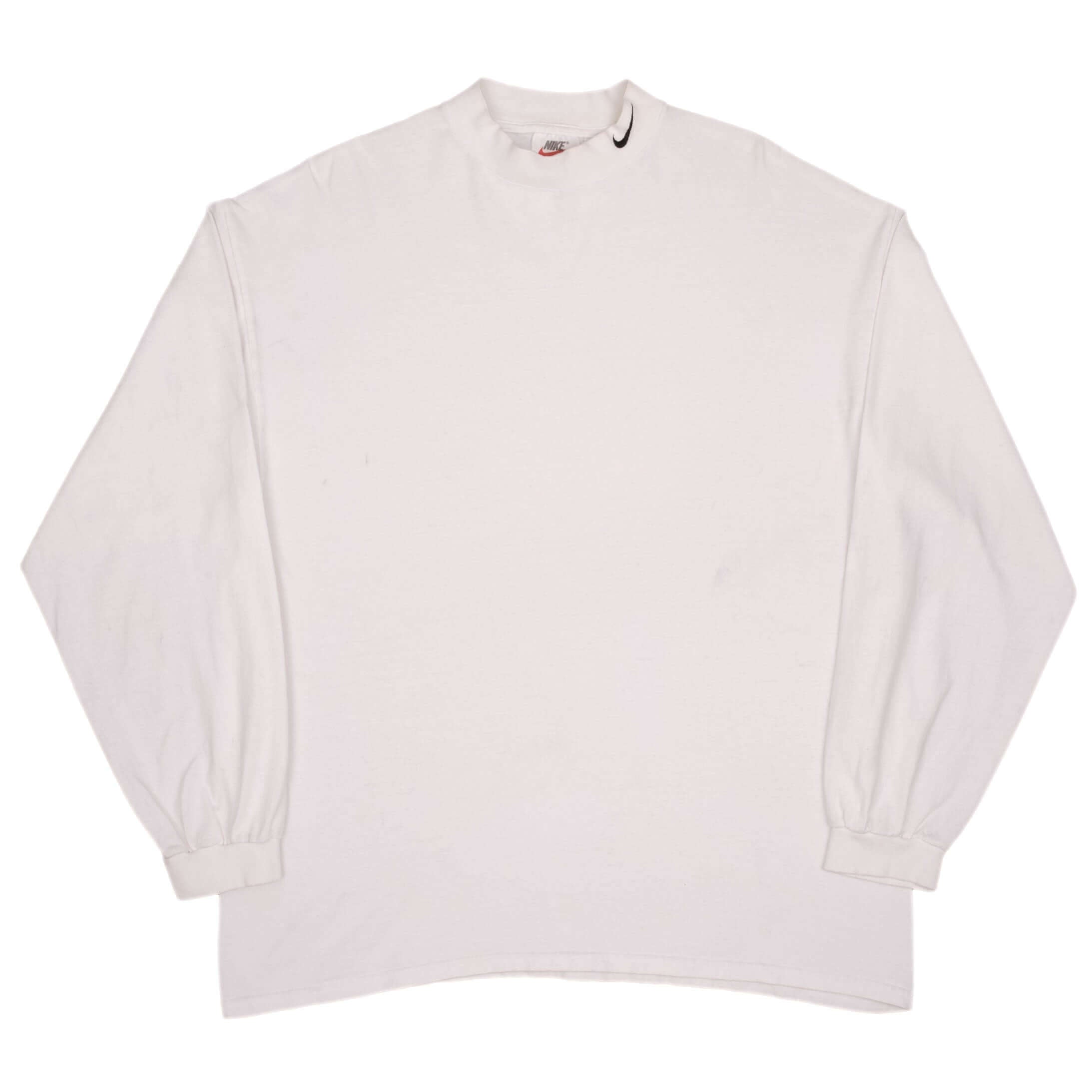 Vintage Nike Long Sleeve Turtle Neck White Heavy Weight Tee Shirt 1990S Size XL