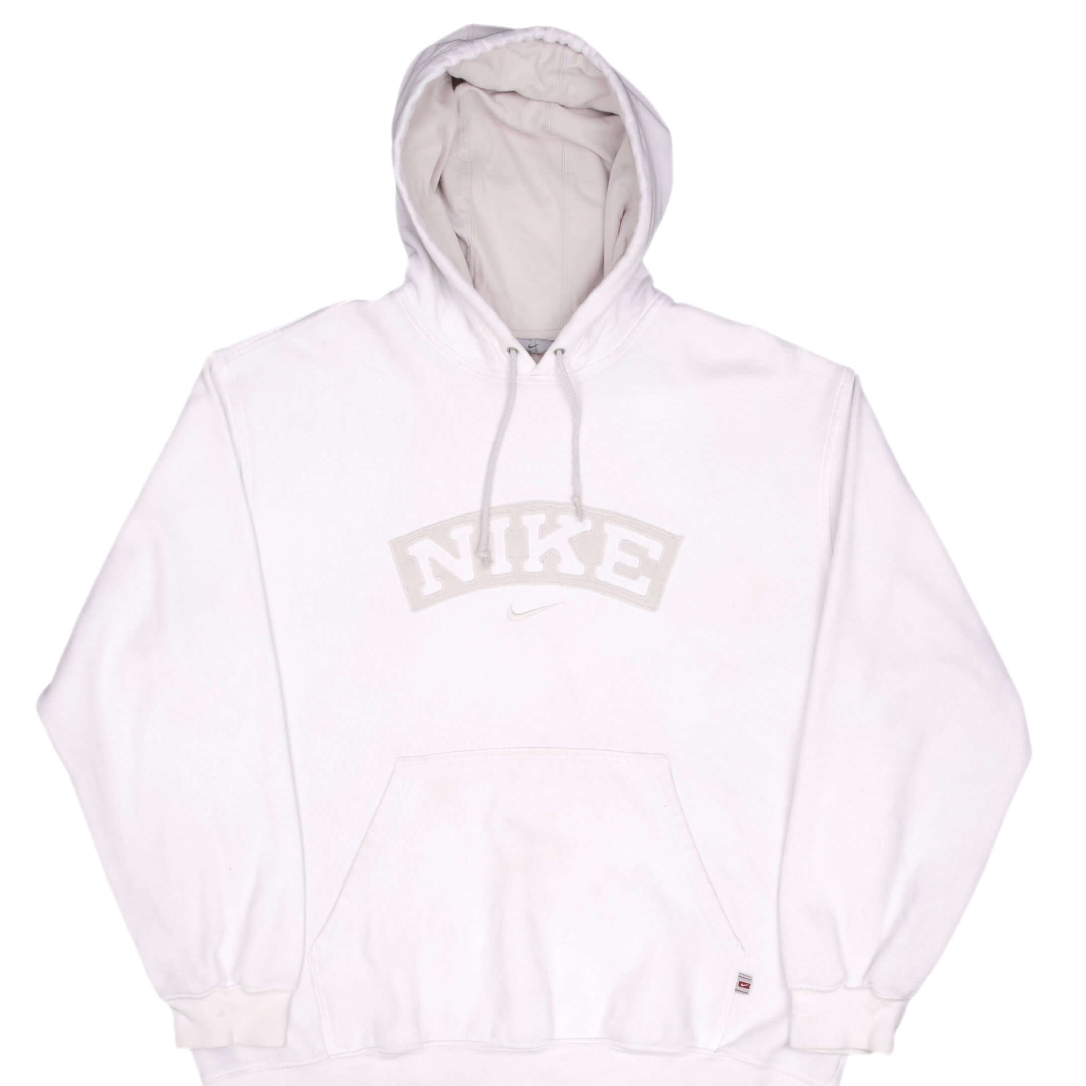 VINTAGE NIKE SPELLOUT SWOOSH WHITE HOODIE SWEATSHIRT 2000S SIZE LARGE