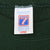 Close-up of Logo 7 neck label marked large and made in USA inside green sweatshirt
