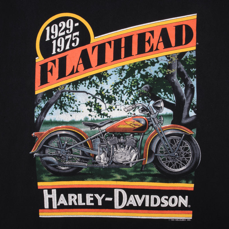 Vintage Harley Davidson Flathead 1991 Size XL Made In USA With Single Stitch Sleeves