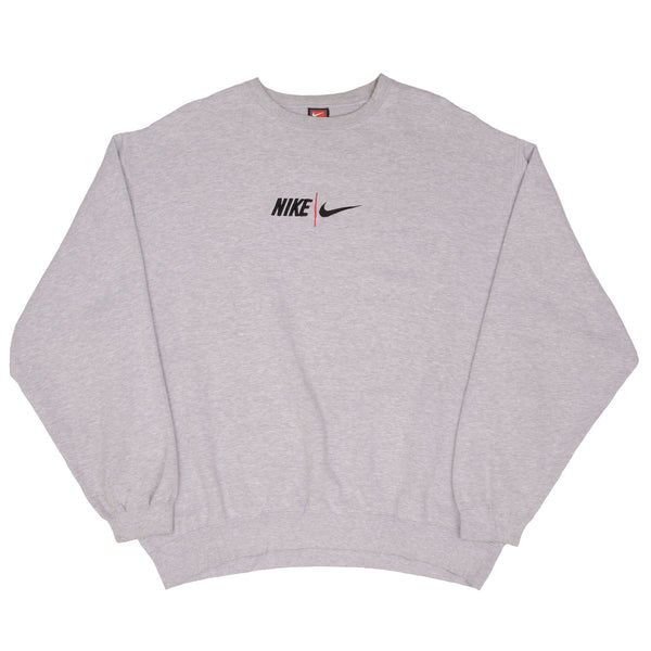 Vintage Nike Spellout Swoosh Gray Crewneck Sweatshirt 1990S Size 2XL