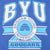 Close-up of white and light blue BYU Brigham Young University Cougars chest print