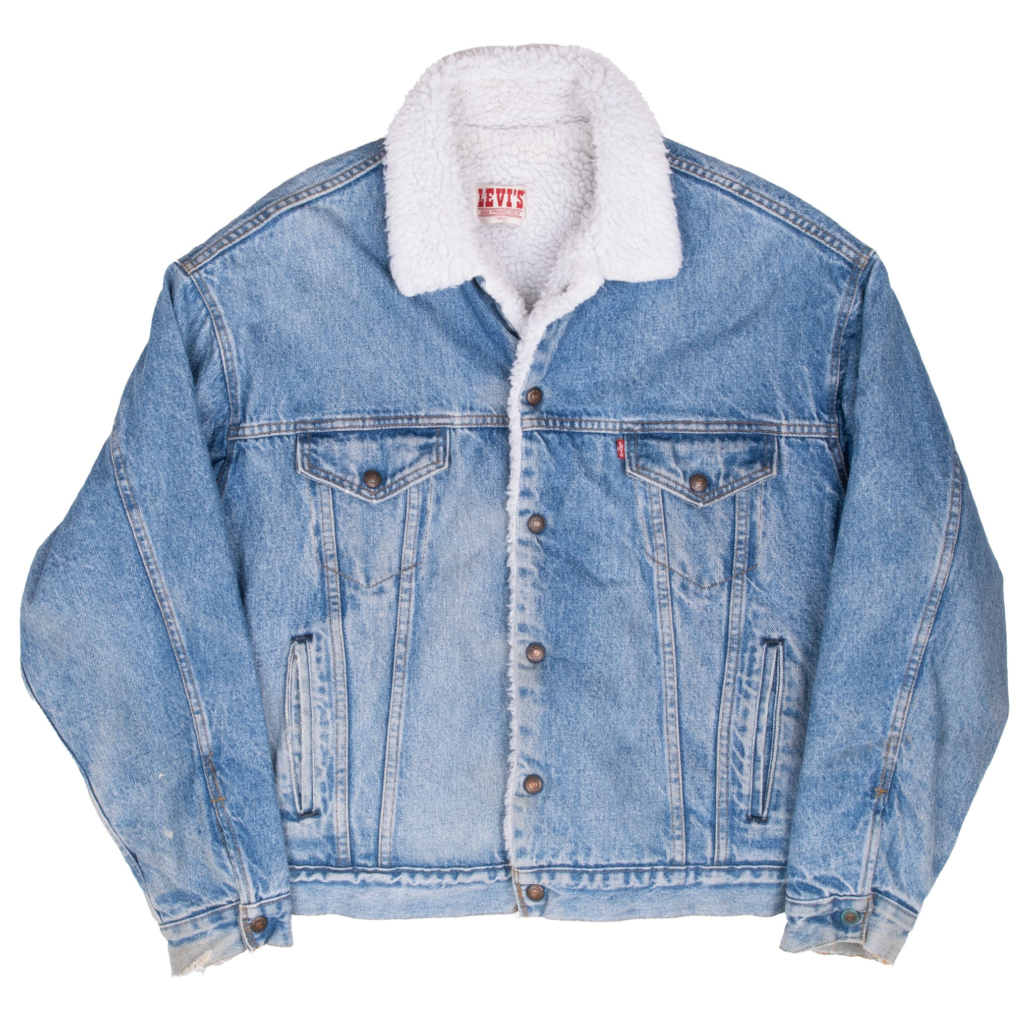 Vintage Levis Sherpa Trucker Blue Denim Jacket 1980S Size XL Made In Usa