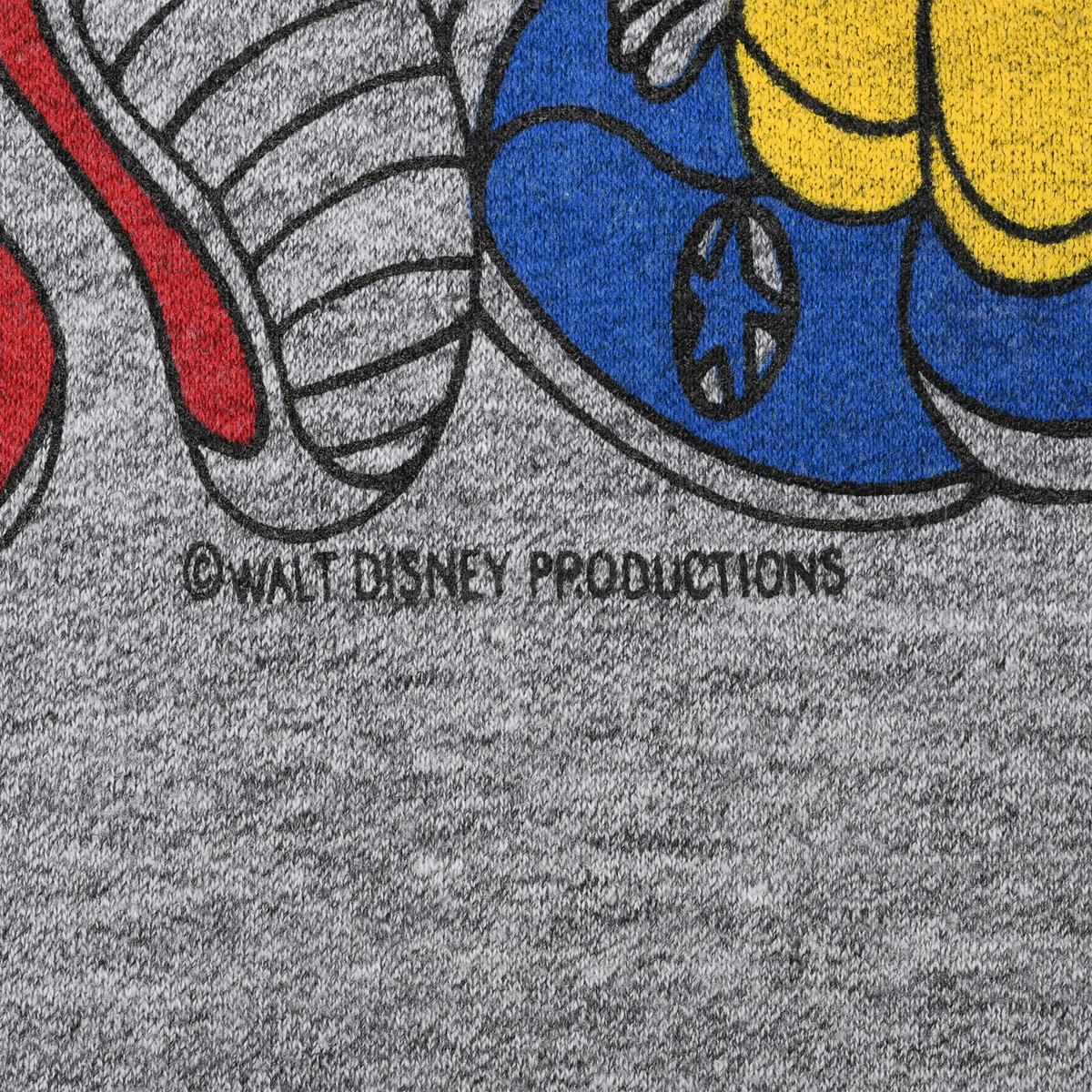 Close-up of Walt Disney Productions copyright text beneath the character print
