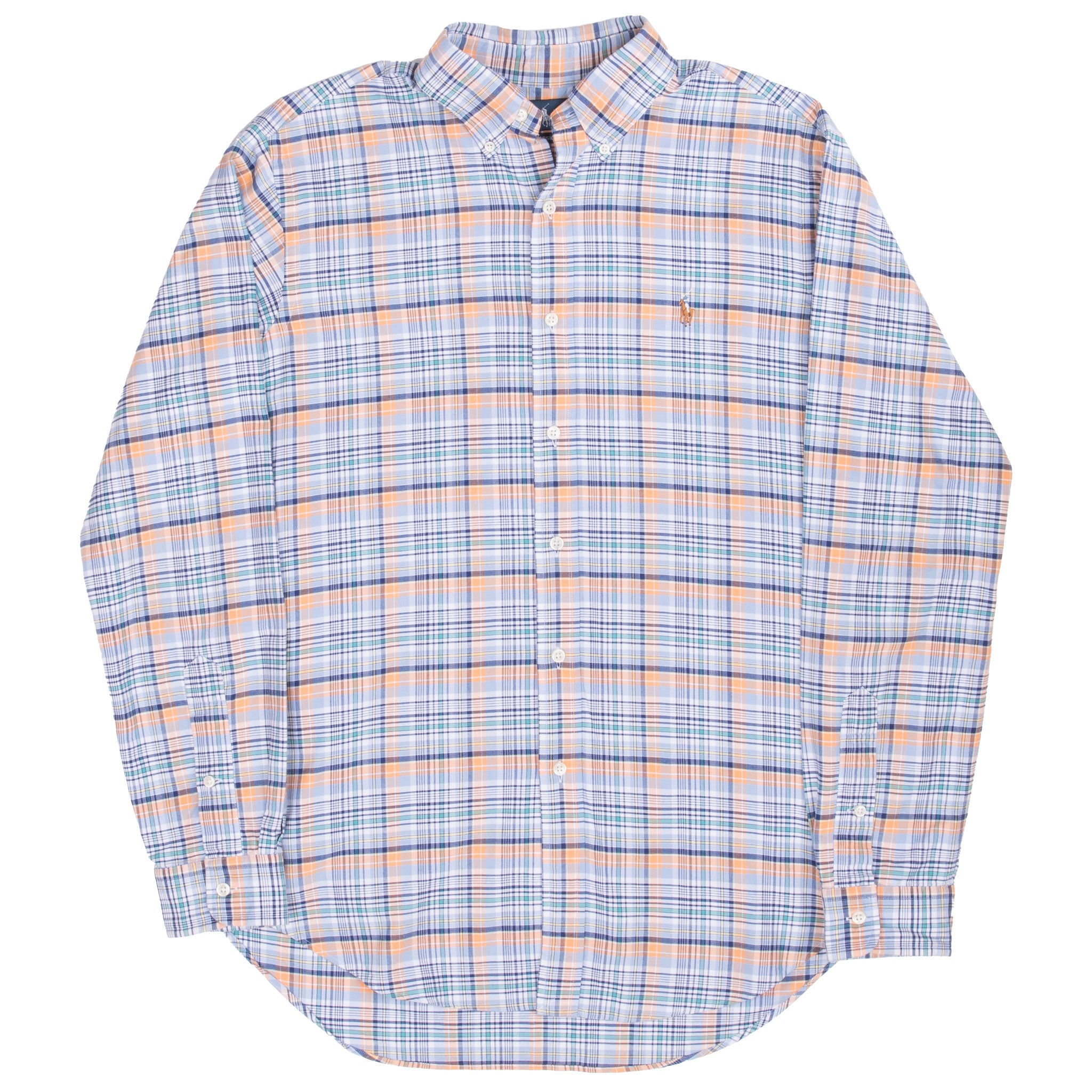 Vintage Ralph Lauren Yellow White Blue Plaid Checker Shirt 1990S Size Medium