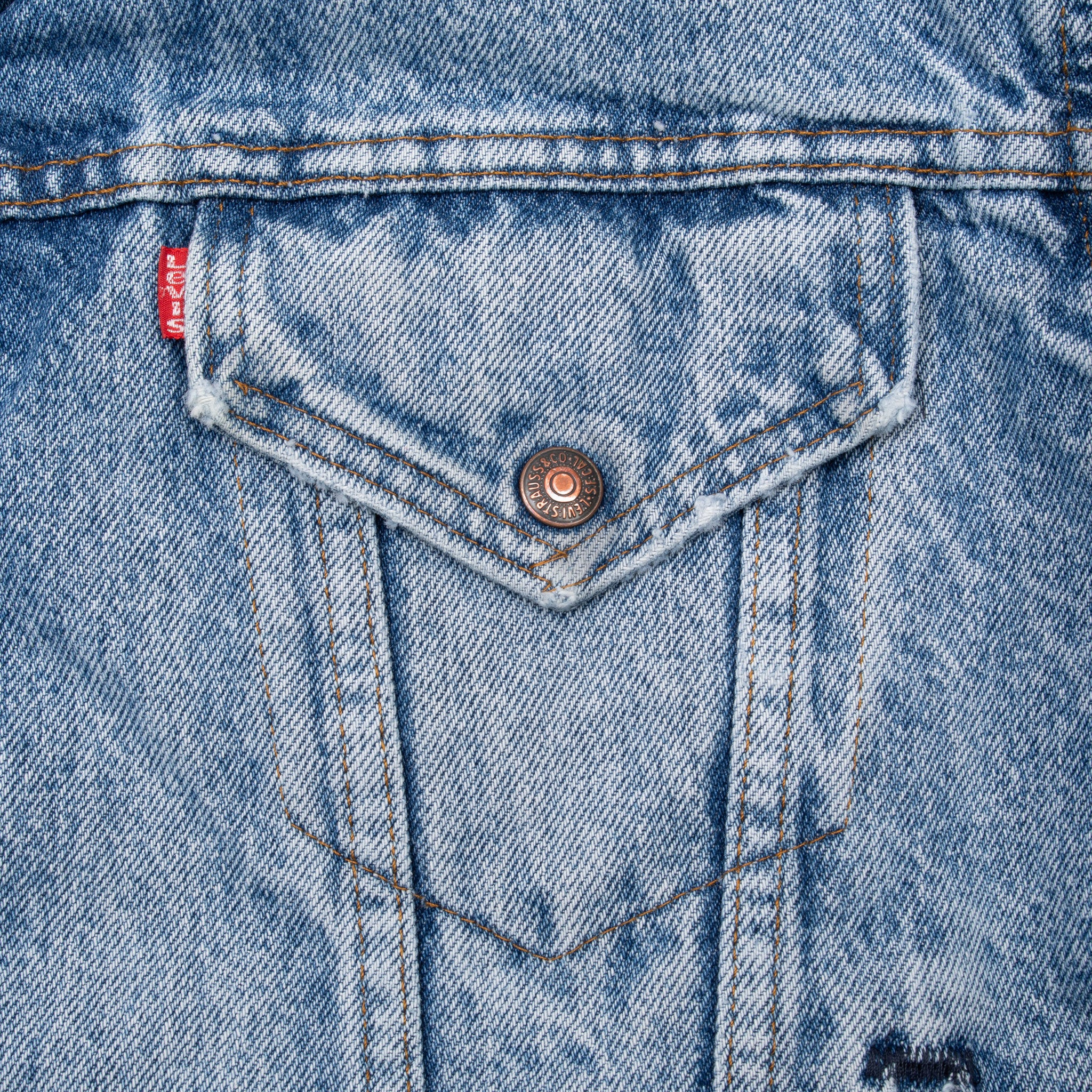 Vintage Levis Sherpa Trucker Blue Denim Jacket 1980S Size 46R Made In Usa