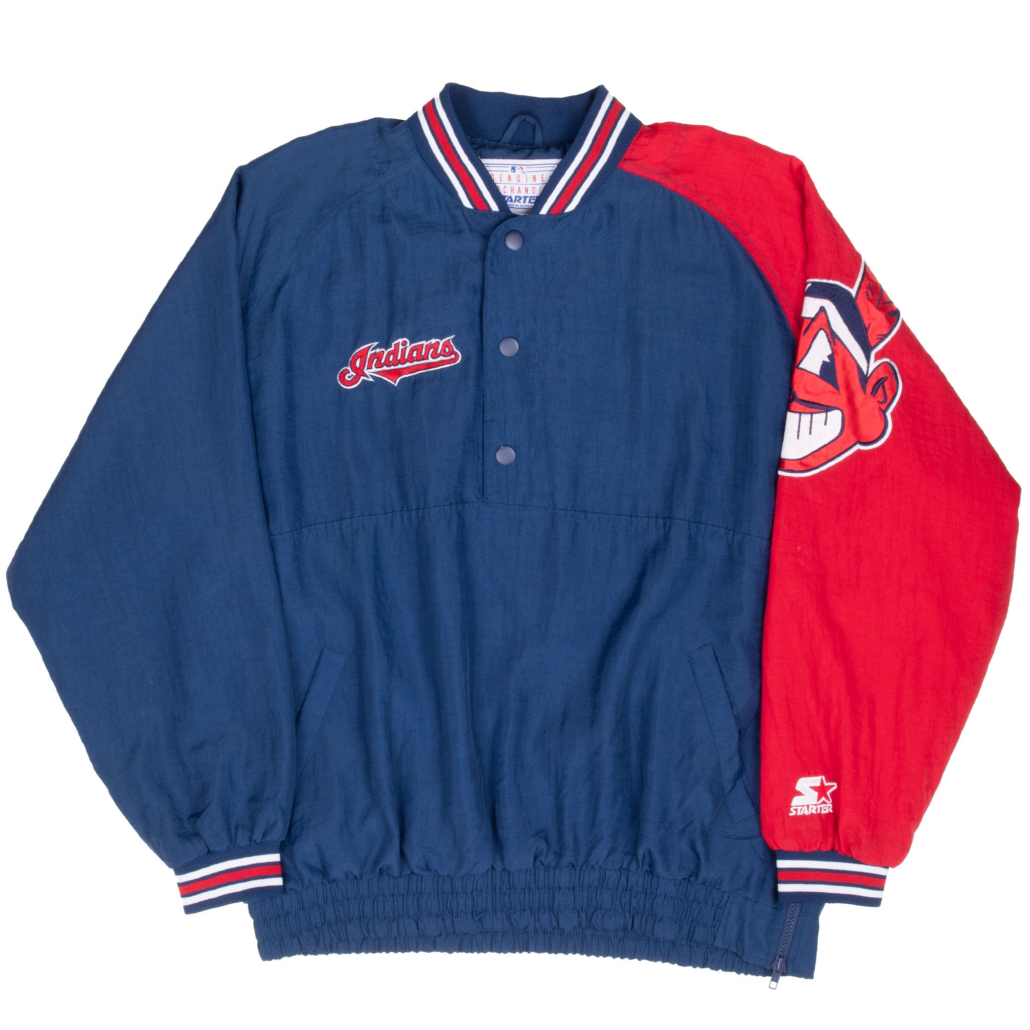 Vintage Mlb Cleveland Indians Pullover Windbreaker Starter Jacket 1990S Size Large