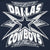 Close-up of white and gray Dallas Cowboys star print on navy fabric