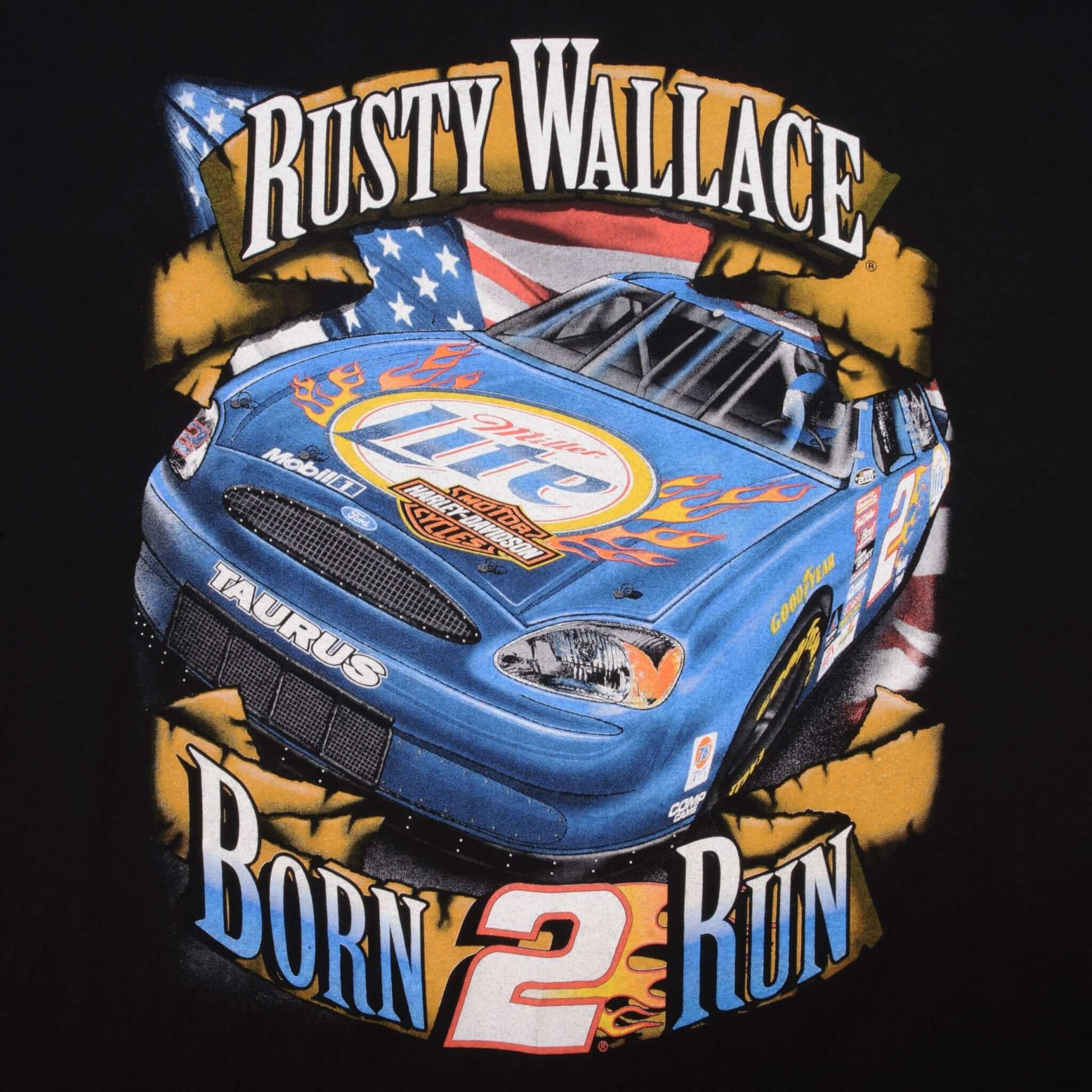 Vintage Nascar Rusty Wallace Harley Davidson Born 2 Run Tee Shirt 2000 Size XL