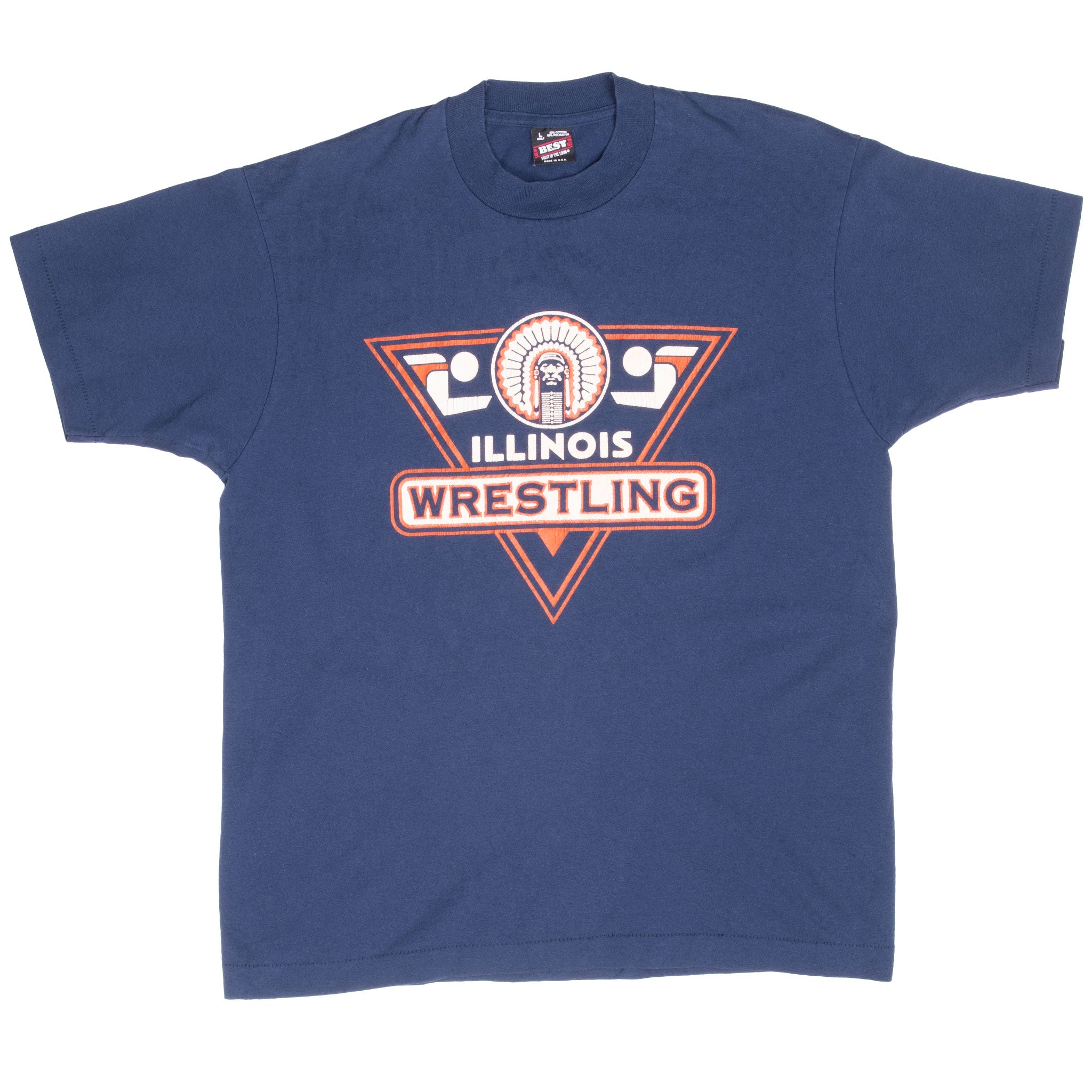 Vintage Illinois University Fighting Illini Wrestling 1990S Tee Shirt Large Made In Usa With Single Stitch Sleeves