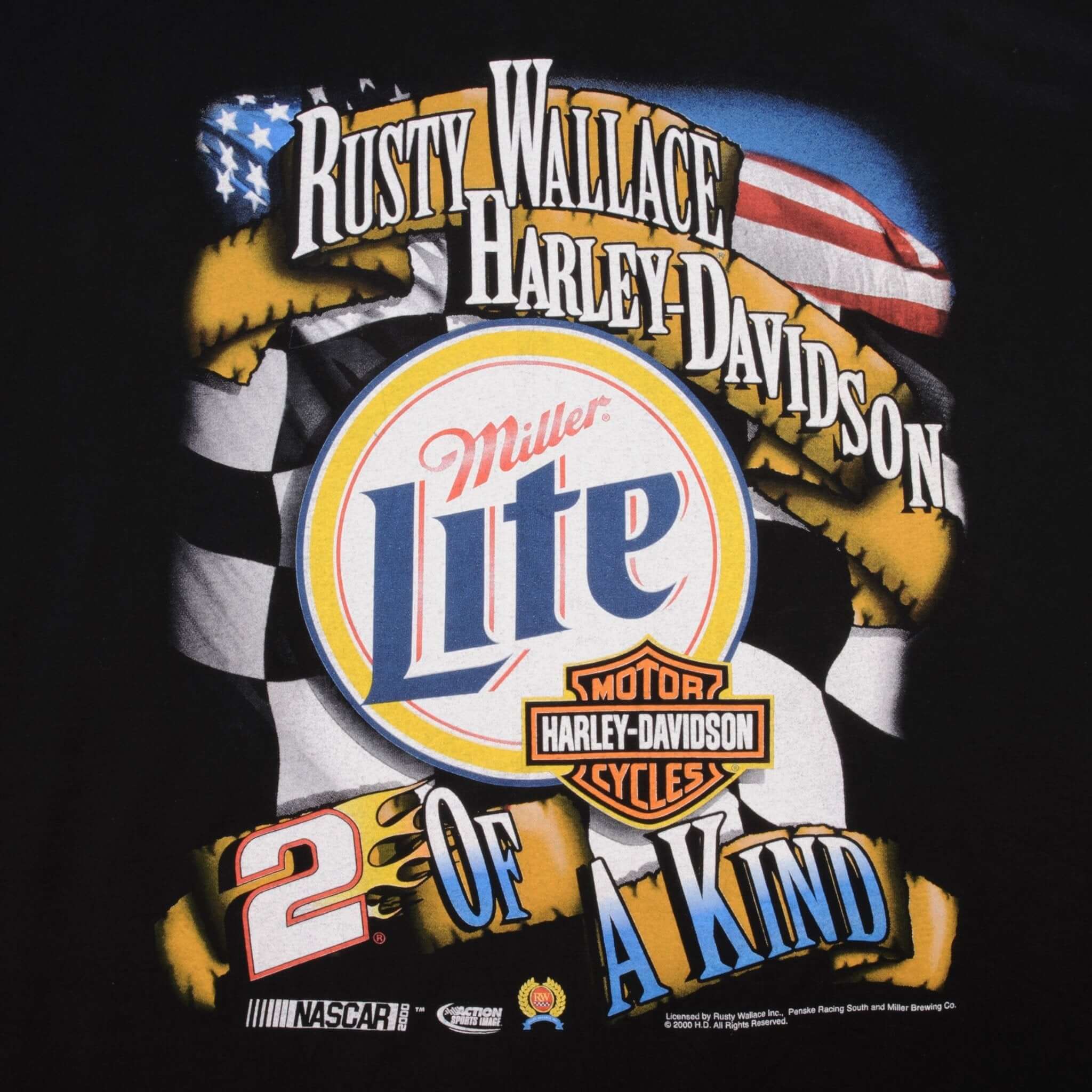 Vintage Nascar Rusty Wallace Harley Davidson Born 2 Run Tee Shirt 2000 Size XL