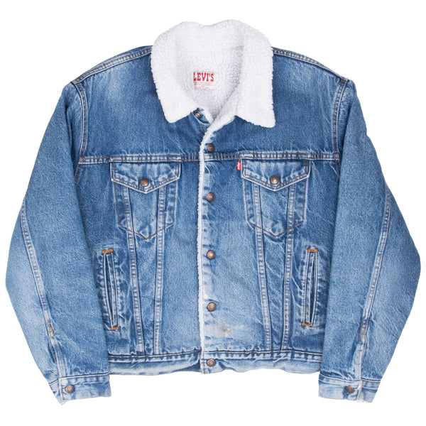 Vintage Levis Sherpa Trucker Blue Denim Jacket 1980S Size 42R Made In Usa