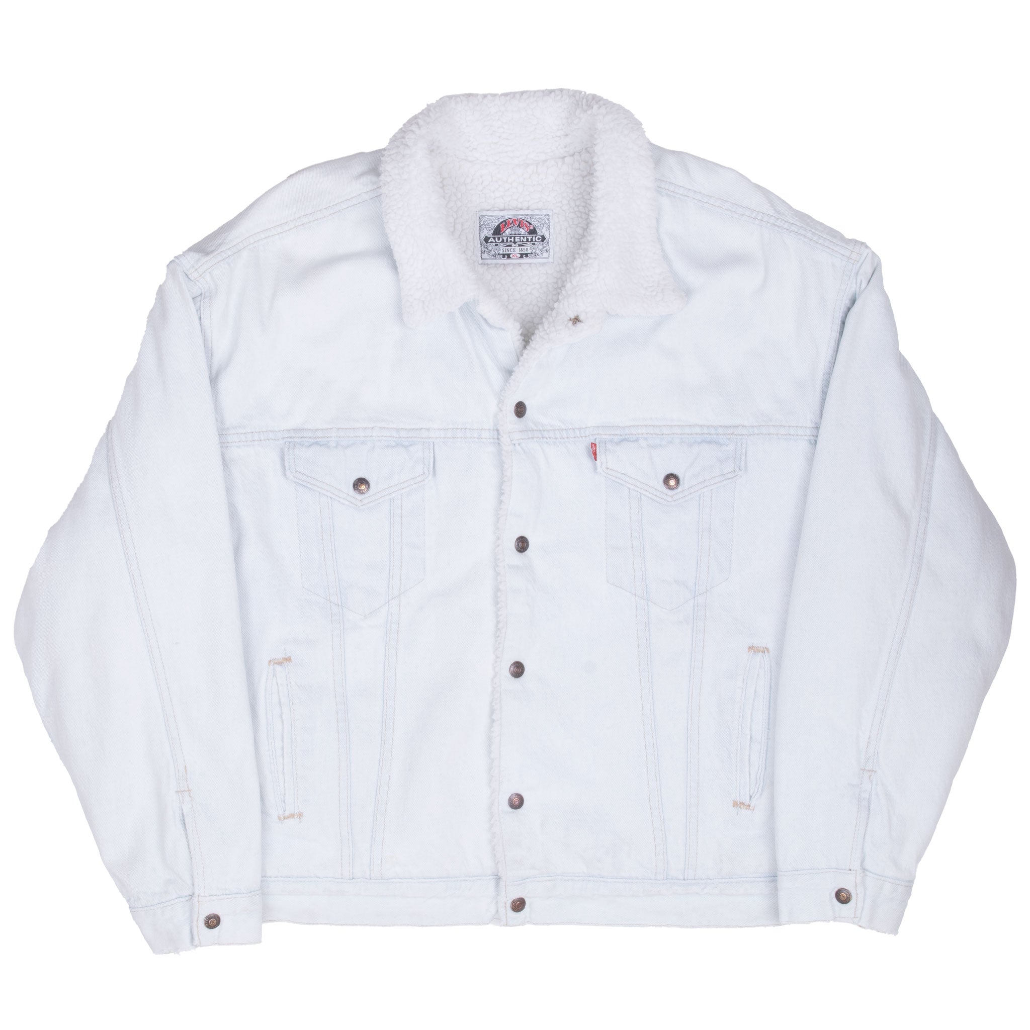 Vintage Levis Sherpa Trucker Blue Light Wash Denim Jacket 1980S Size XL Made In Usa