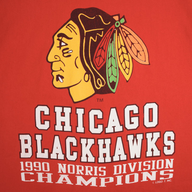 Vintage NHL Chicago Blackhawks 1990 Norris Division Champions Tee Shirt Size XL Made In USA