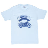 Vintage Vincent Biker Blue Tee Shirt 1980S Size Medium Made In Usa With Single Stitch Sleeves