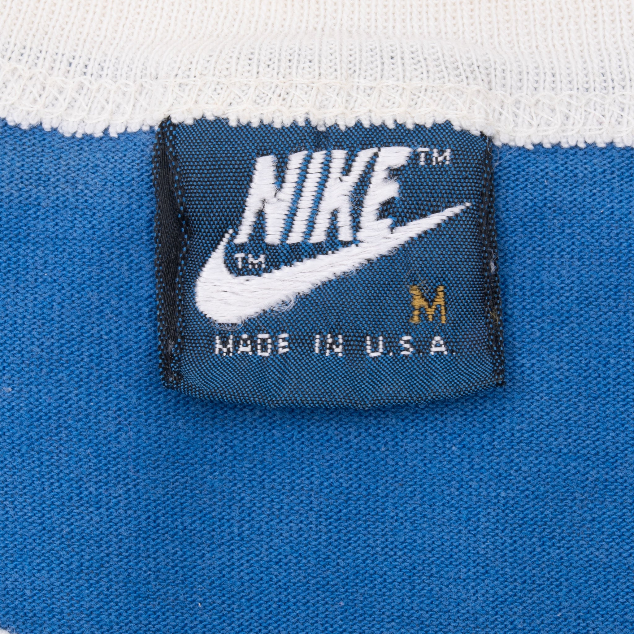 Vintage Nike Classic Swoosh Henley Blue Tee Shirt 1980S Size Medium Made In Usa With Single Stitch Sleeves