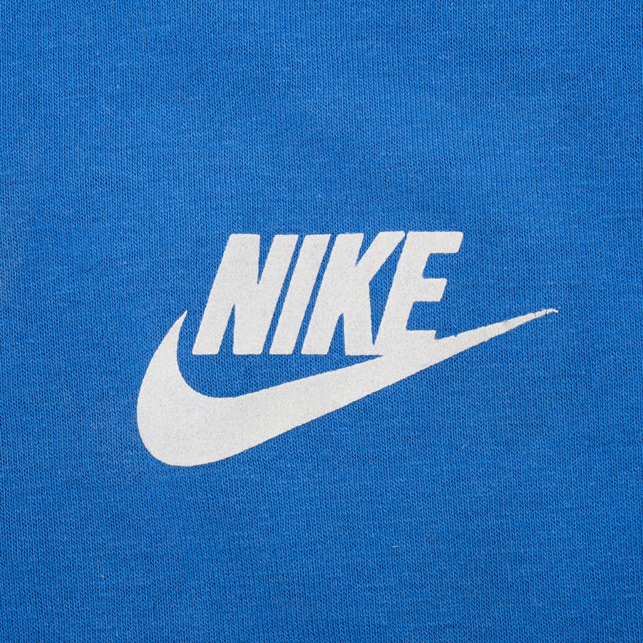 Vintage Nike Classic Swoosh Henley Blue Tee Shirt 1980S Size Medium Made In Usa With Single Stitch Sleeves