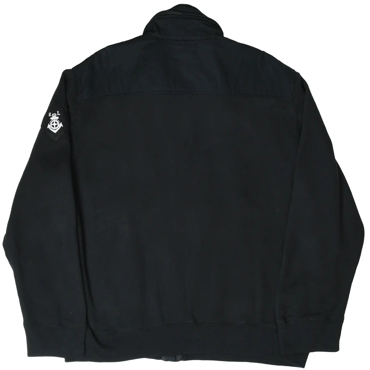 Back of black Polo Ralph Lauren jacket with embroidered sleeve patch