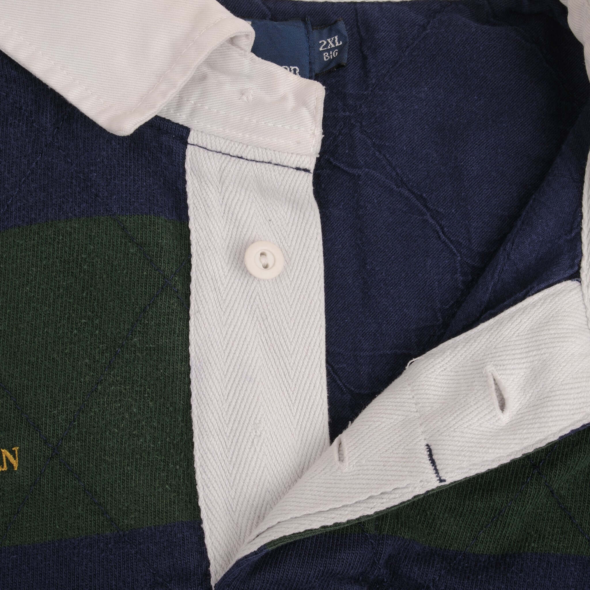 Vintage Ralph Lauren New York Blue & Green Striped Rugby Polo Shirt 1990S Size 2XL Big