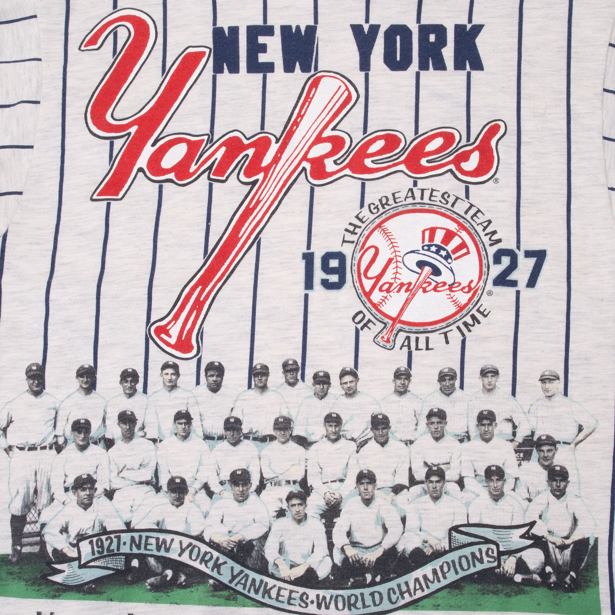 Vintage Mlb New York Yankees All Over Print Tee Shirt 1980S Size Large Made In Usa With Single Stitch Sleeves