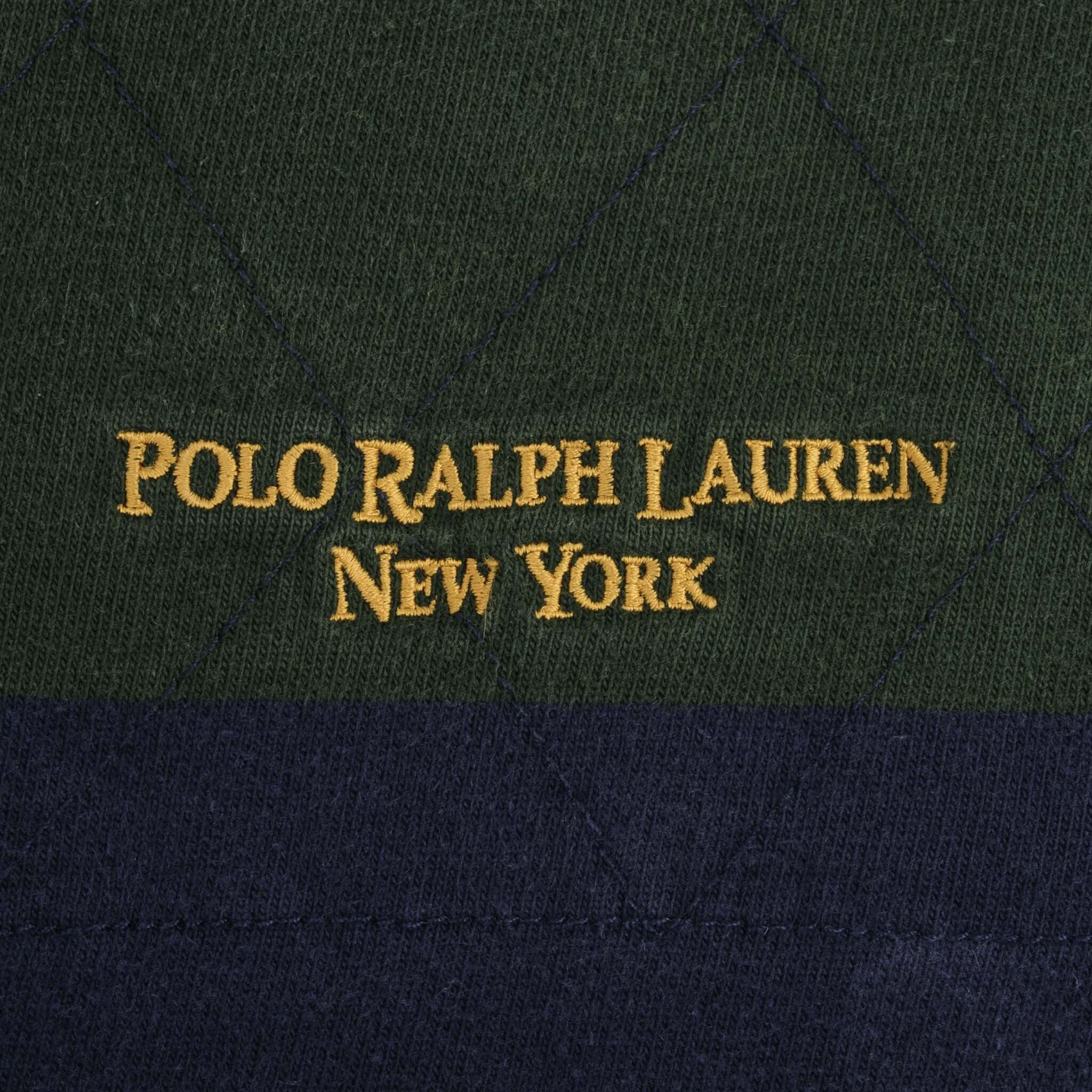 Vintage Ralph Lauren New York Blue & Green Striped Rugby Polo Shirt 1990S Size 2XL Big