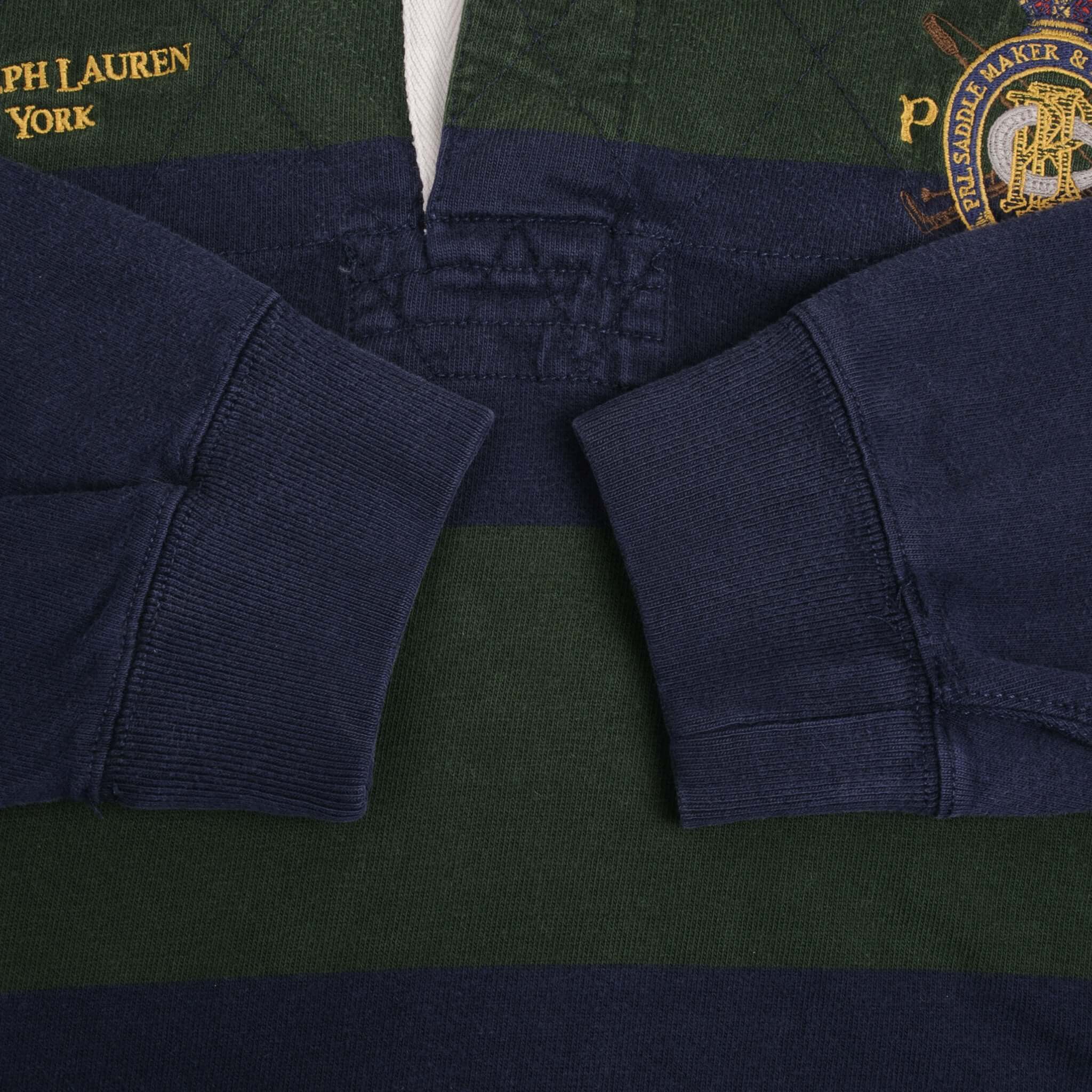 Vintage Ralph Lauren New York Blue & Green Striped Rugby Polo Shirt 1990S Size 2XL Big