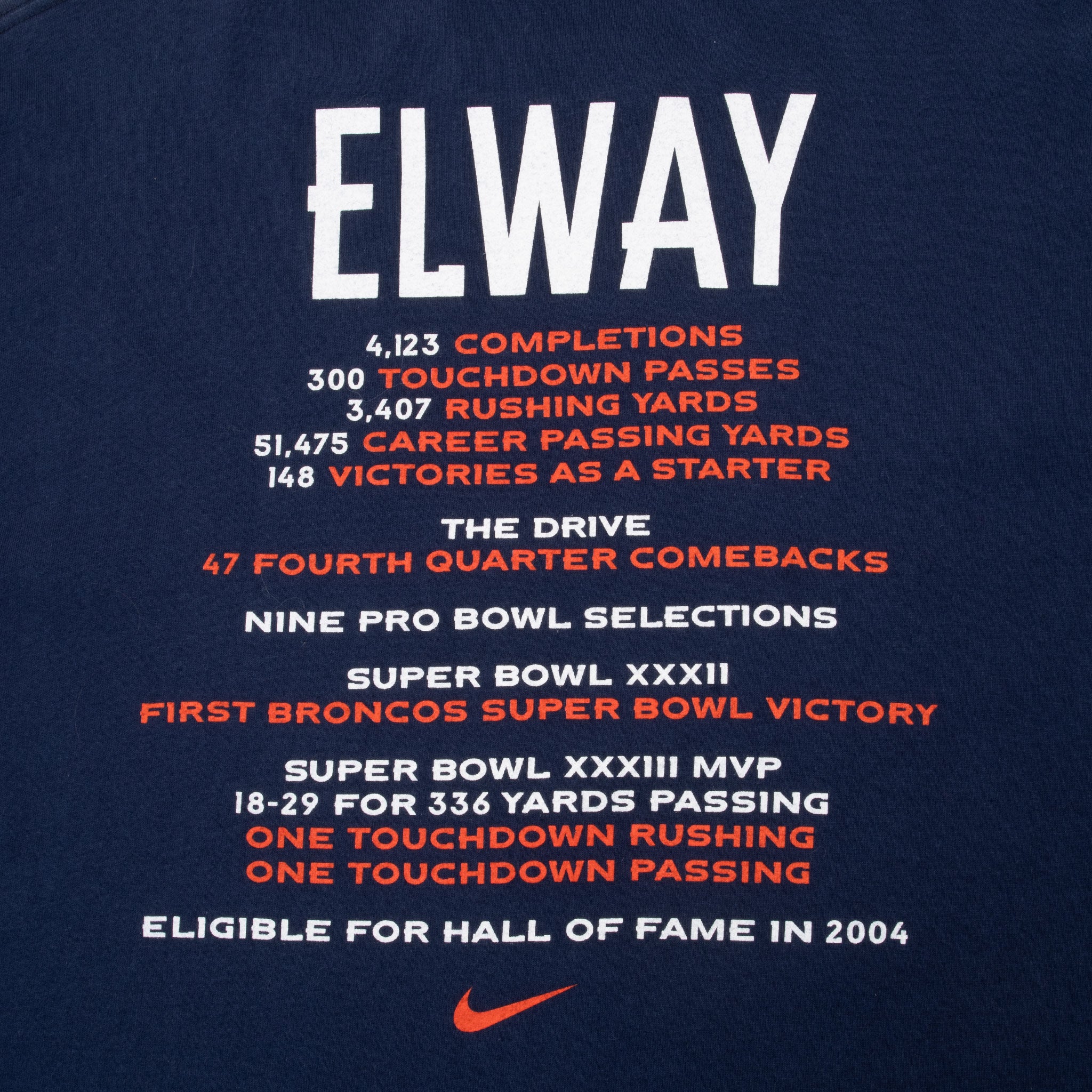 Vintage Nike Nfl Denver Broncos Elway #7 Tee Shirt 2004 Size 2XL Made In Usa