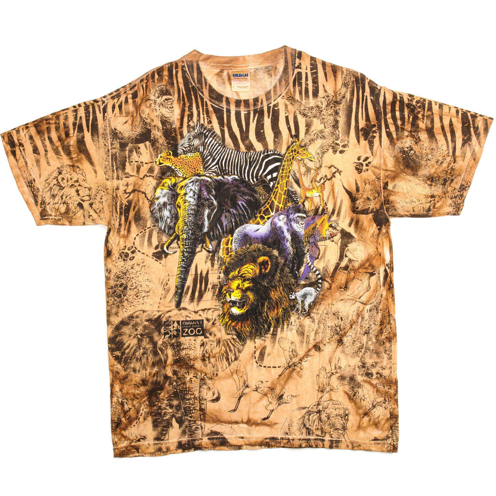 VINTAGE ALL OVER PRINT OMAHA'S HENRY DOORLY ZOO TEE SHIRT SIZE LARGE