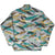 Back of Patagonia grey fleece pullover with teal, brown, black and green trout pattern