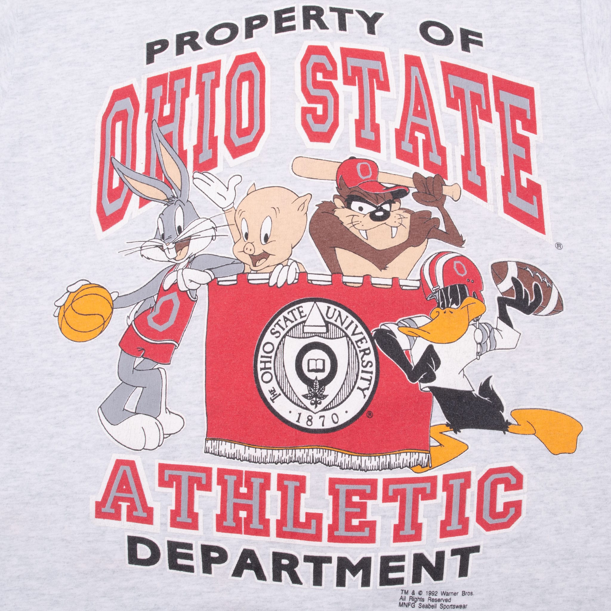 Vintage Ohio State Looney Tunes Taz, Buggs Bunny, Daffy Duck, Porky Tee Shirt 1992 Size Medium Made In Usa