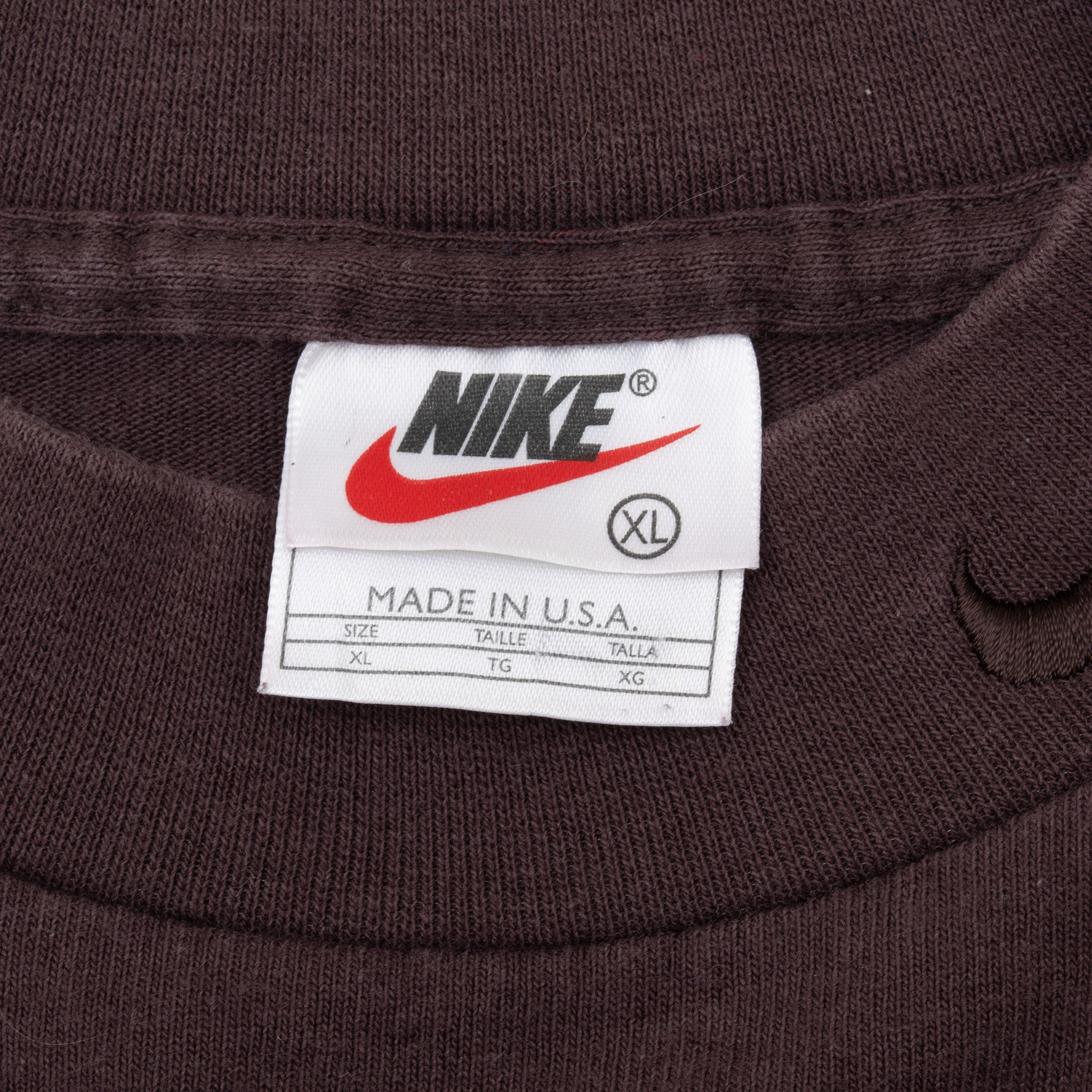 Vintage Nike Long Sleeve Turtle Neck Brown Tee Shirt 1990S Size XL Made Usa