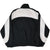 Back view of black and white Nike windbreaker with white shoulder and sleeve panels