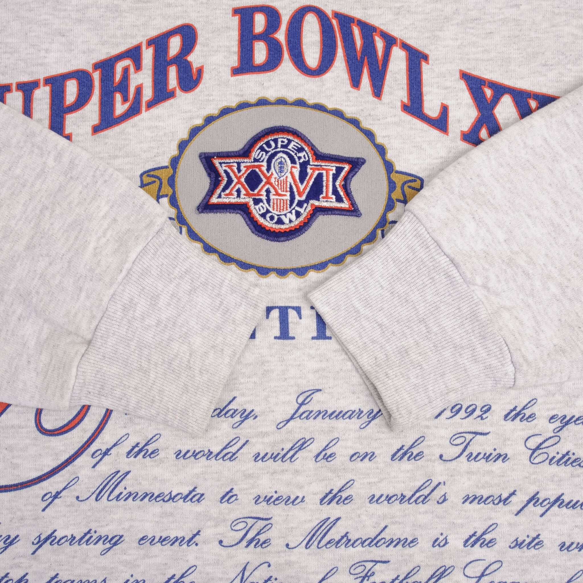 xVintage Nfl Super Bowl Xxvi Twin Cities 1992 Sweatshirt Size Large Made In USA
