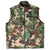 Front view of The North Face ThermoBall camouflage puffer vest with full zip and stand collar