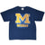 Full front of navy Michigan Wolverines T-shirt with maize block M graphic
