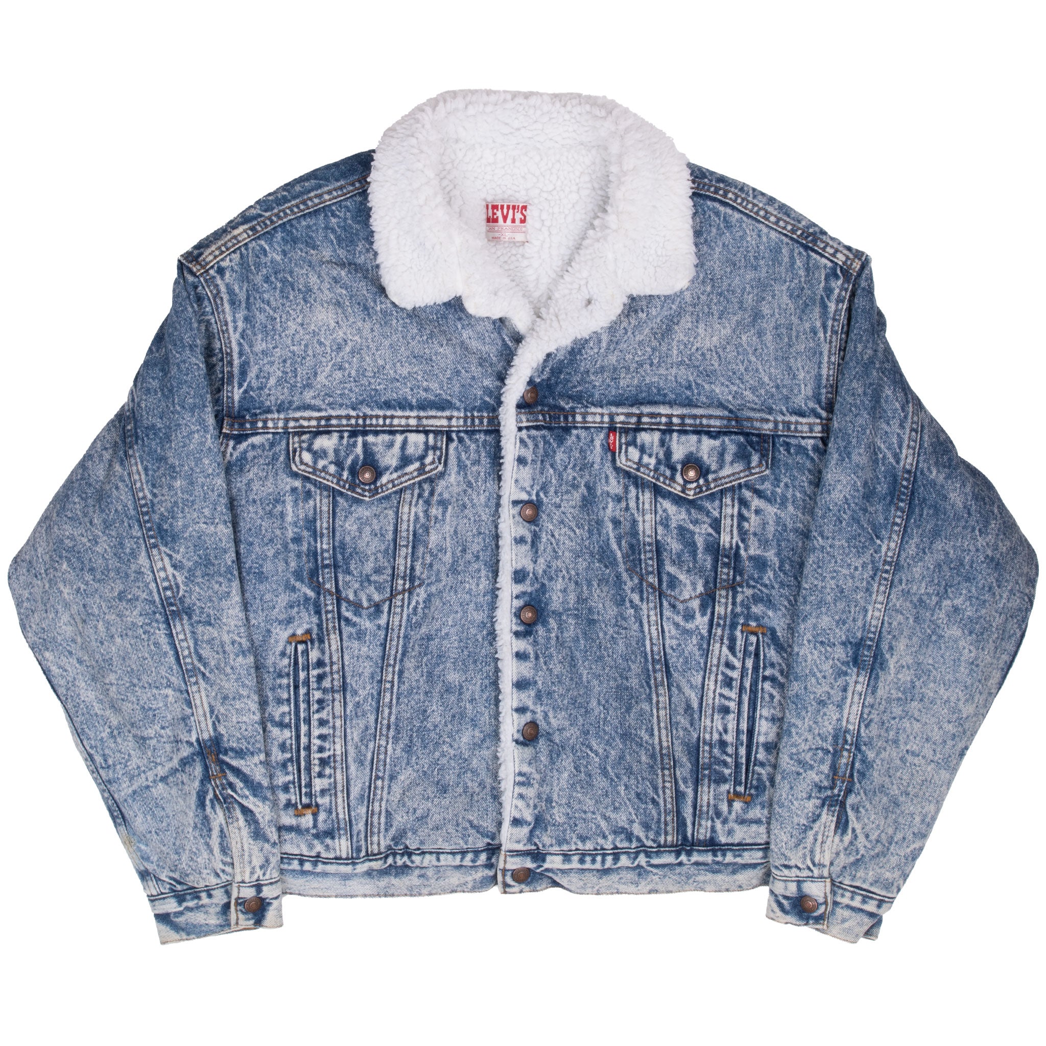 Vintage Levis Sherpa Trucker Blue Denim Jacket 1980S Size XL Made In Usa