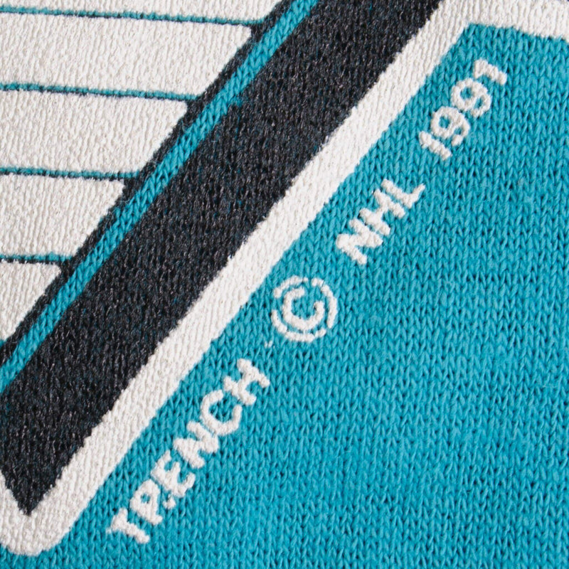 Vintage NHL San Jose Sharks Tee Shirt 1991 Size L With Single Stitch Sleeves. Made In USA. Trench
