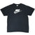 Full front of black Nike T-shirt with white spellout and large Swoosh graphic